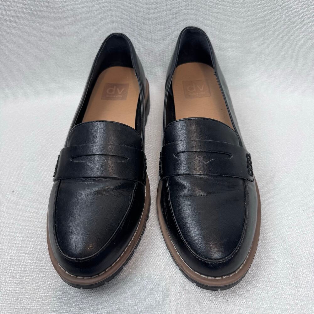 DV DOLCE VITA WOMANS LOAFERS Catalina Slip On Lug Sole Black Leather SZ WMS 9